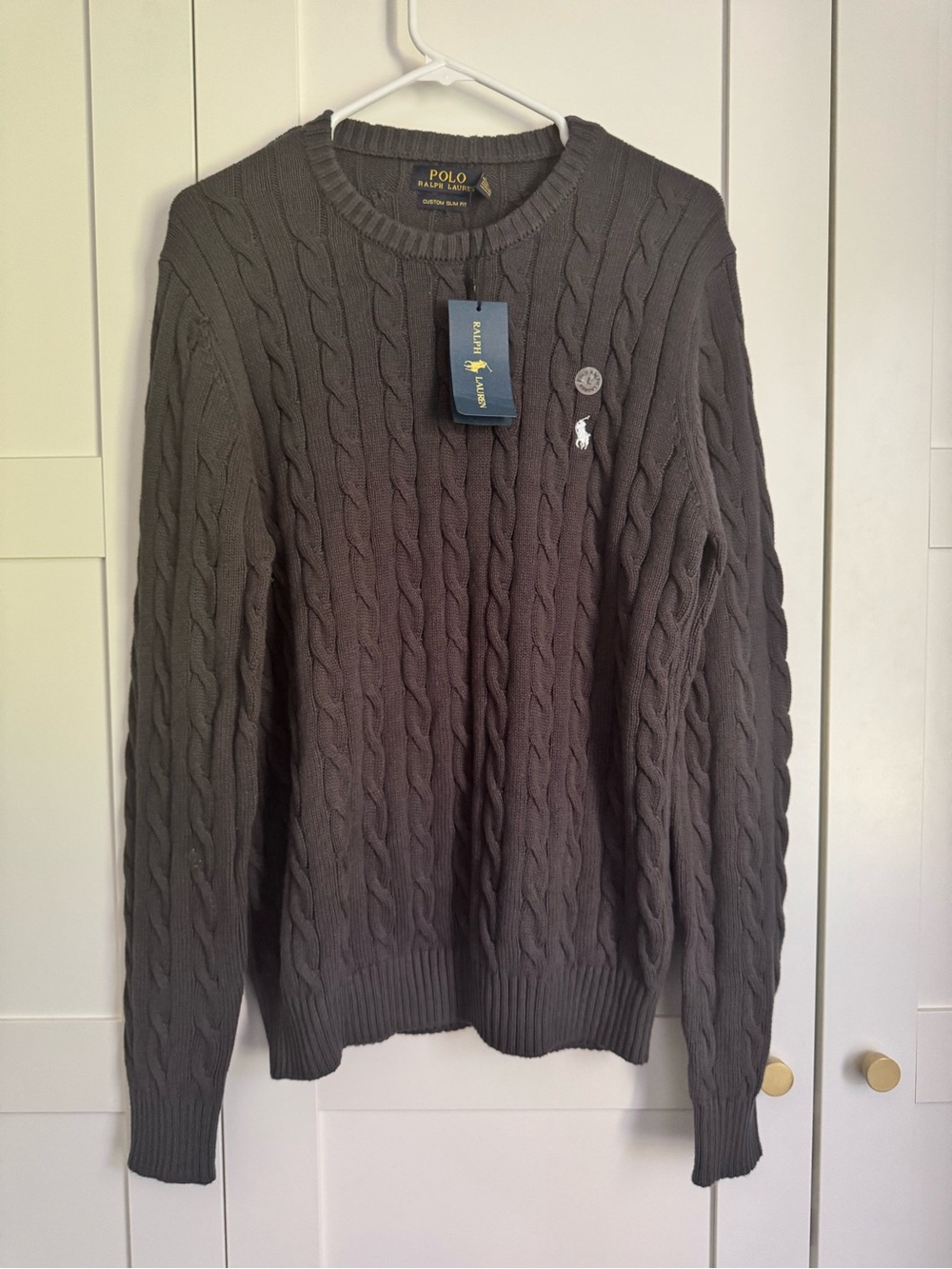 Polo Ralph Lauren Men’s Cable Knit Cotton Sweater Grey Size L NWT
